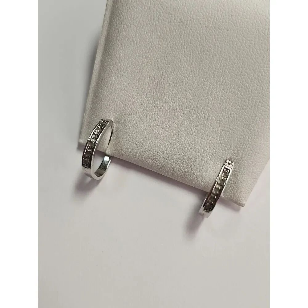 Sterling Silver Plated Diamond Hoop Earrings - Silver